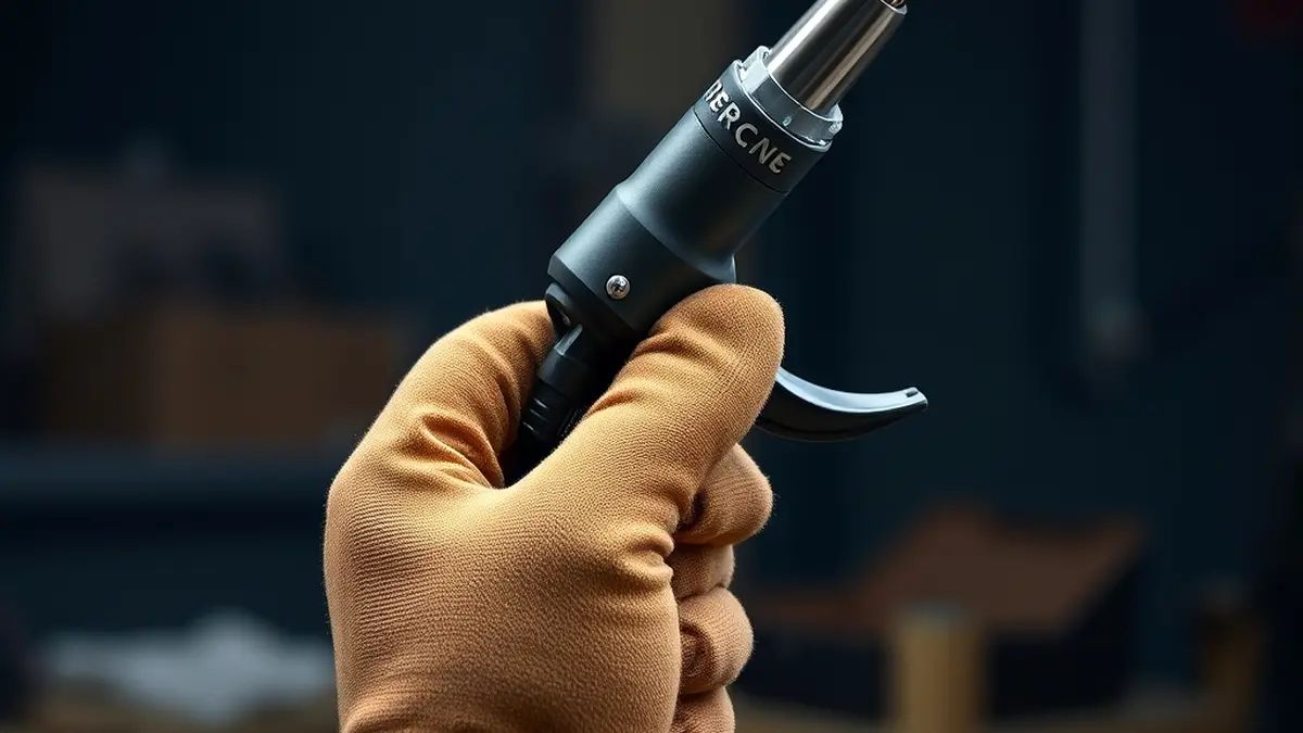 Welder's hand holding flux core gun