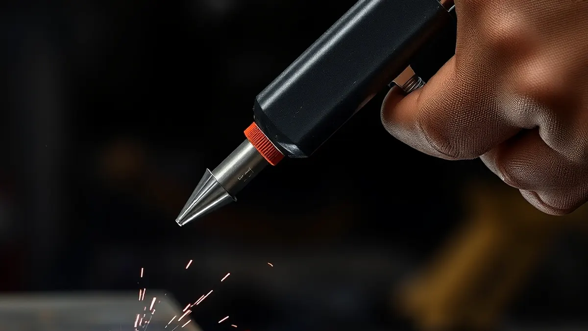 Welder's hand moving flux core gun
