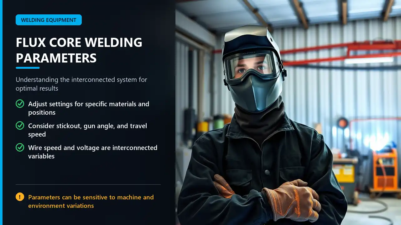 flux core welding parameters in a professional workshop