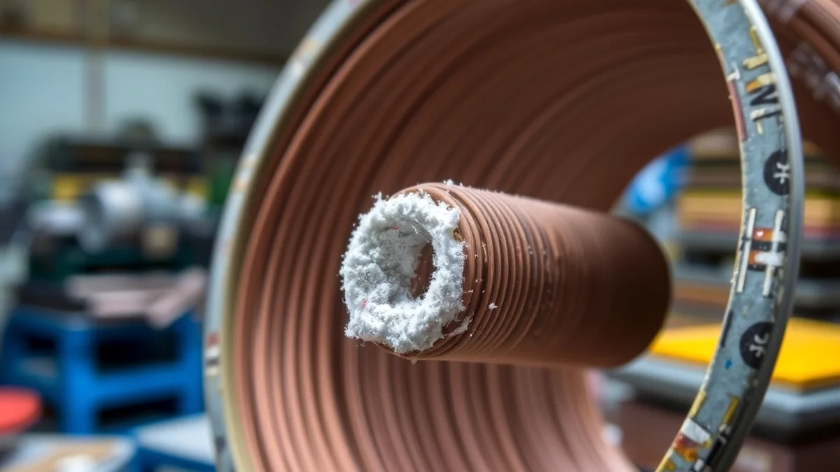 Close-up of flux core wire with core powder visible