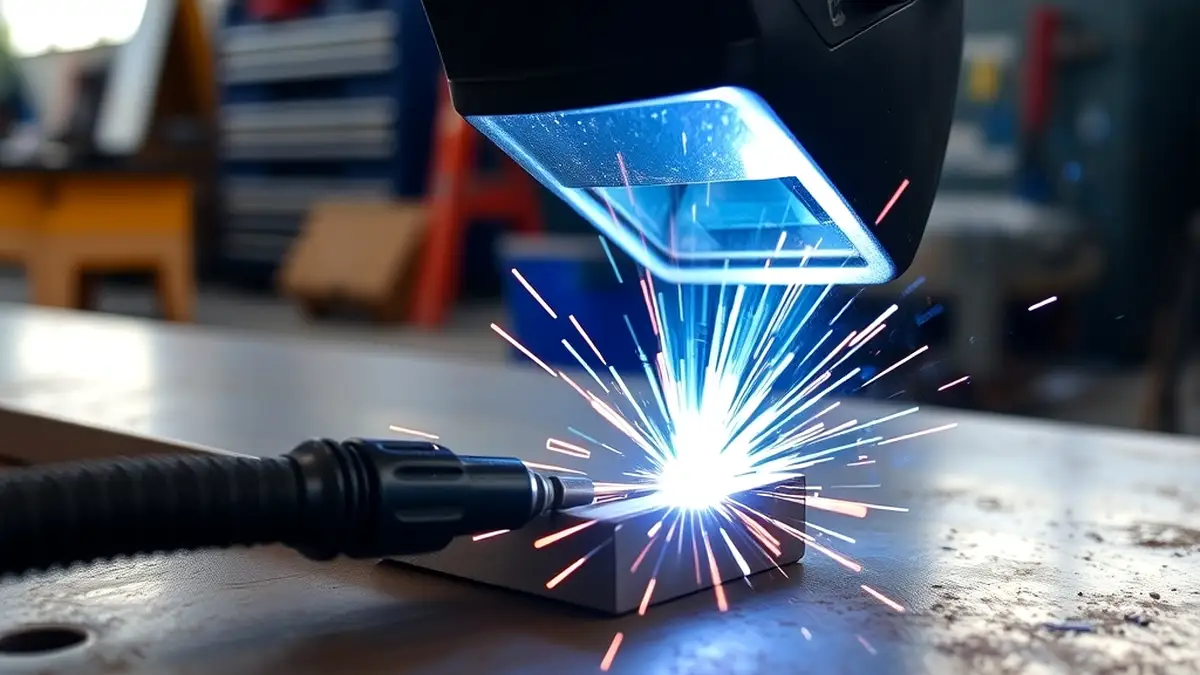Close-up of MIG welder producing clean weld