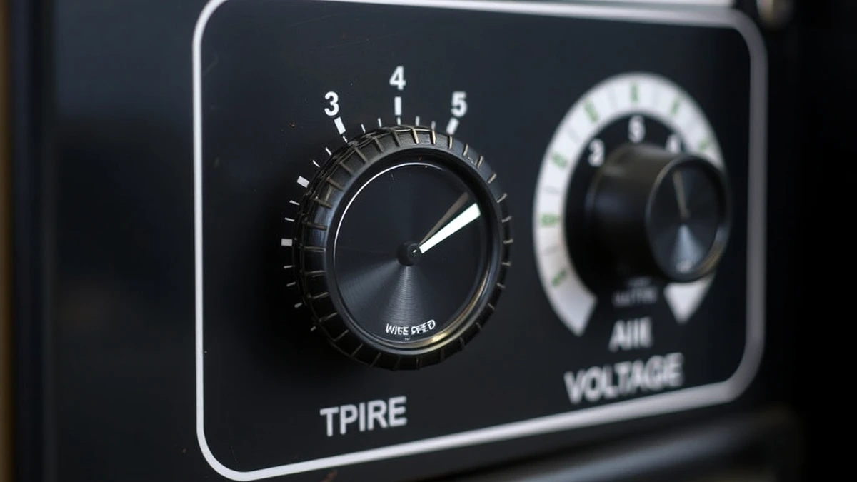 MIG welder control panel with wire speed and voltage controls