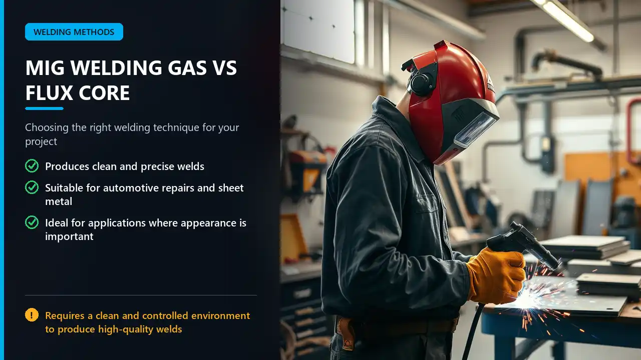 MIG welder in workshop with metal sheets