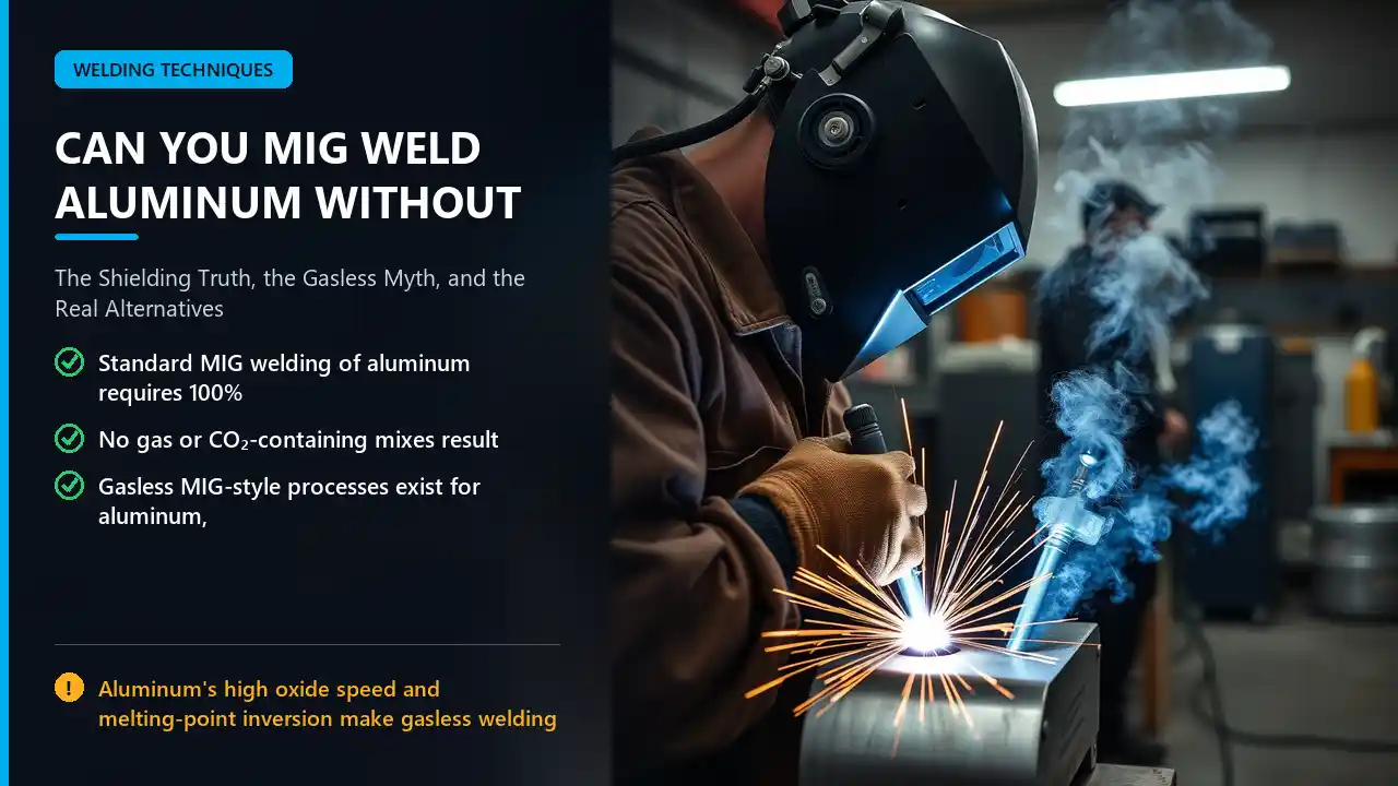 MIG welder in action on aluminum workpiece