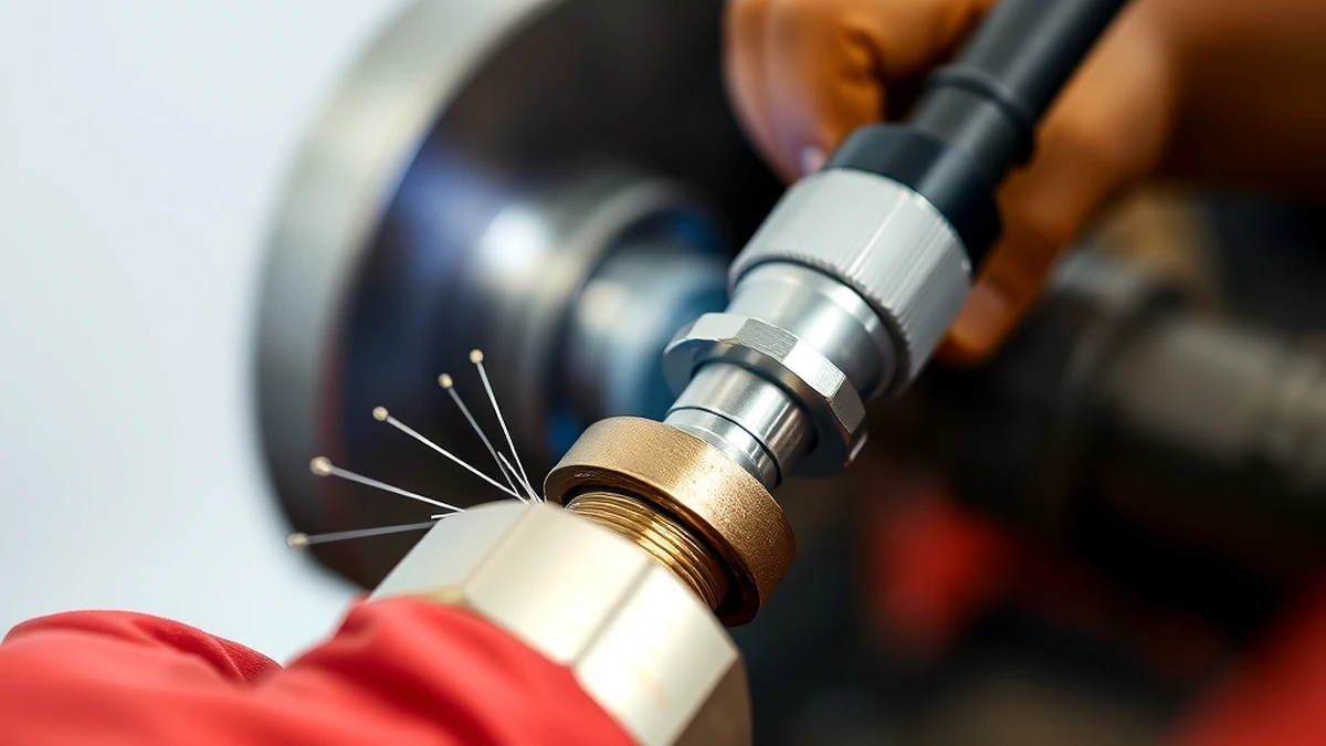 Welder's hand with shielding gas nozzle