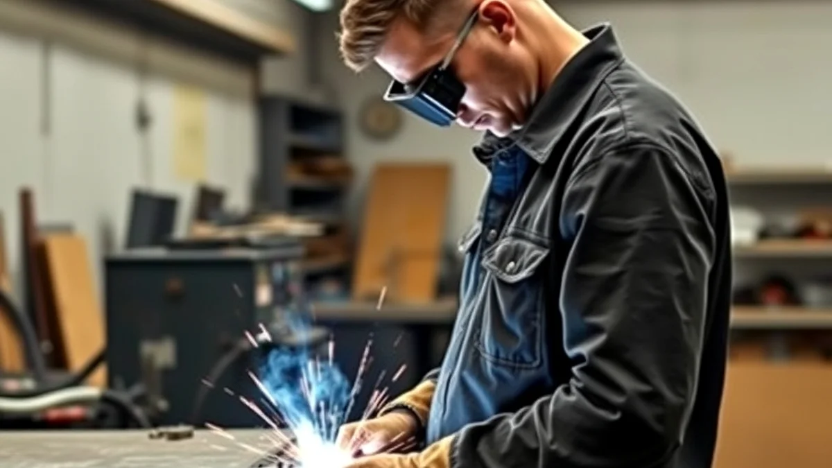 Skilled welder maintaining equipment
