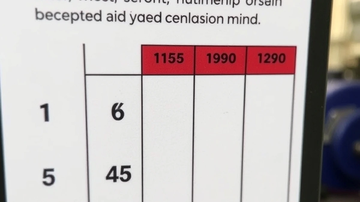 TIG welding settings chart with five numbers