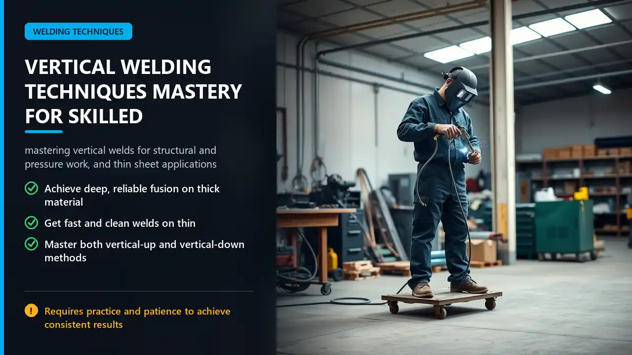Vertical welder in workshop with column