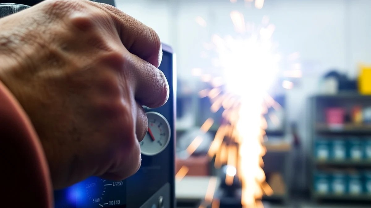 welder adjusting voltage on MIG welder