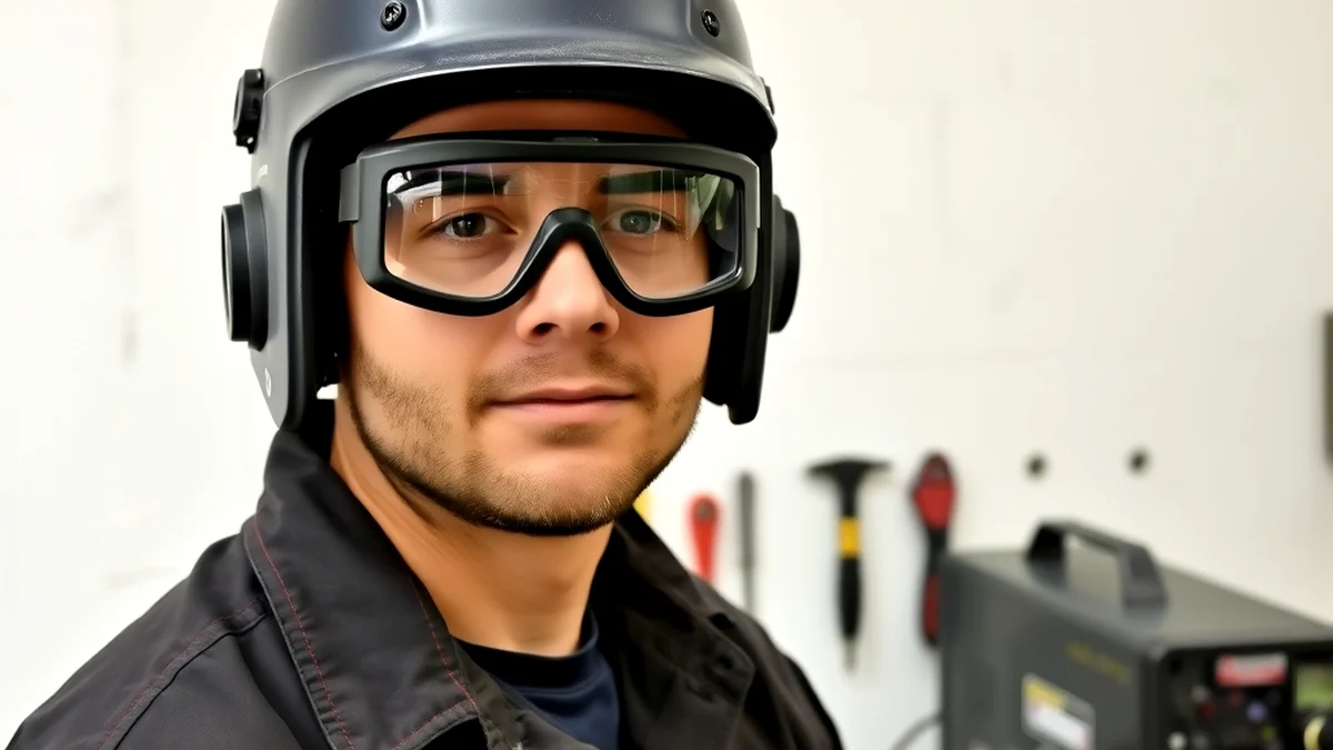 Welder preparing for safety