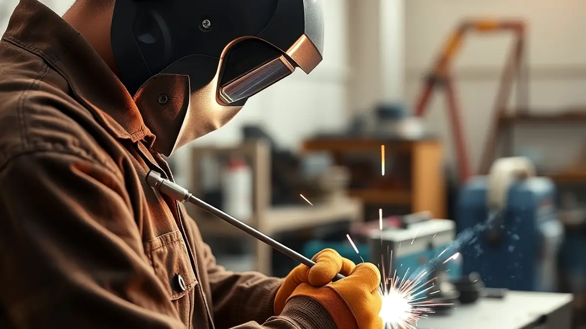 Welder adjusting amperage on welding machine