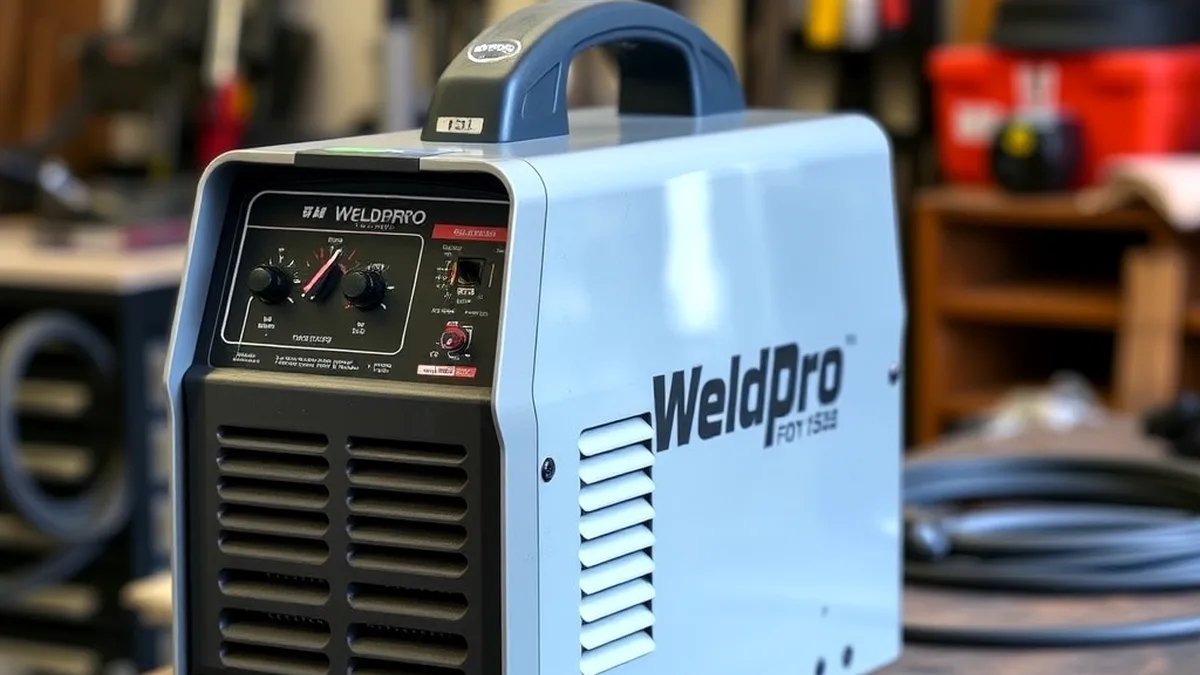 Weldpro 155 on workbench with welding tools