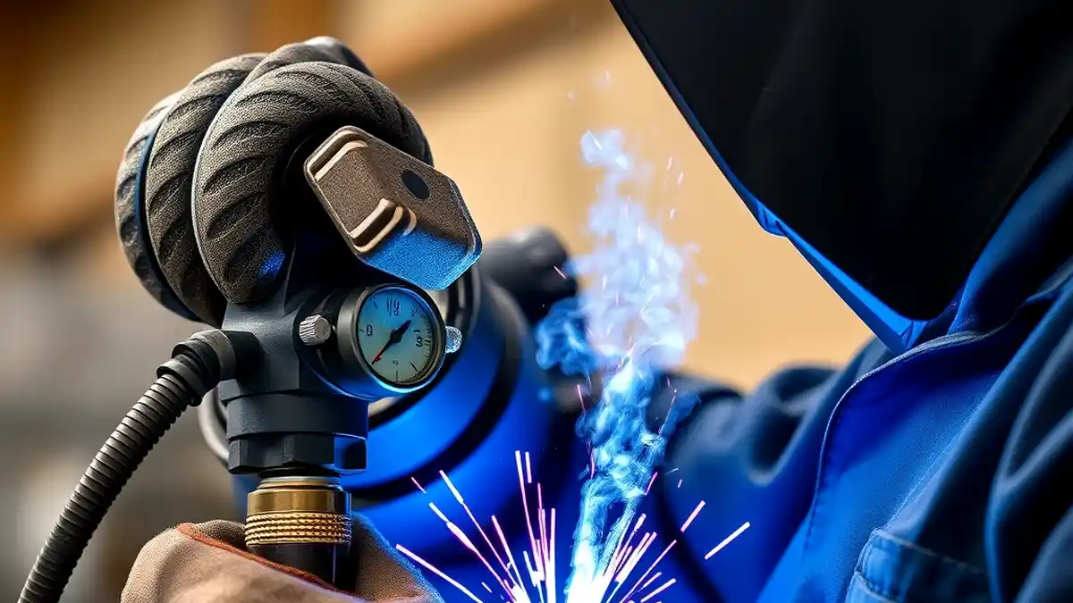 welder adjusting wire feed speed